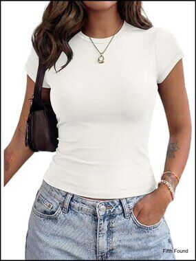 Slim Fit Crop Top Tee, Polyester Blend, Gym Casual Wear, Short Sleeve